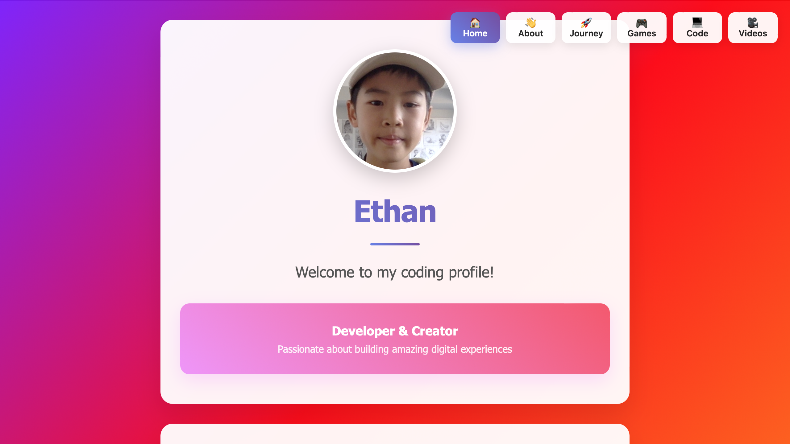 Interactive Profile Website Screenshot